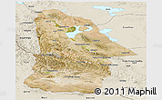 Satellite Panoramic Map of Hovd, shaded relief outside