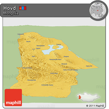 Savanna Style Panoramic Map of Hovd, single color outside