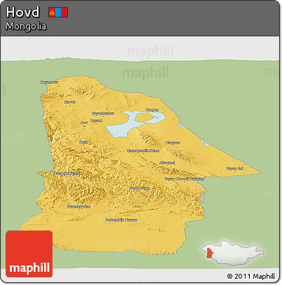 Savanna Style Panoramic Map of Hovd, single color outside