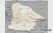 Shaded Relief Panoramic Map of Hovd, darken, desaturated