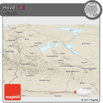 Shaded Relief Panoramic Map of Hovd