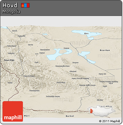 Shaded Relief Panoramic Map of Hovd