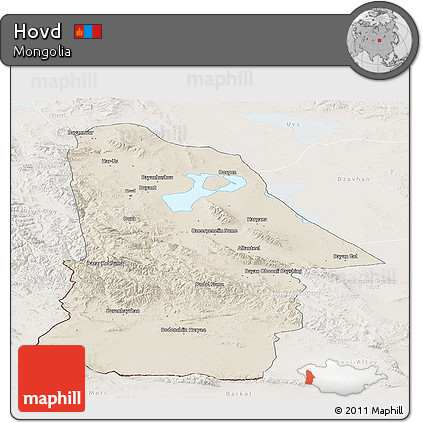 Shaded Relief Panoramic Map of Hovd, lighten