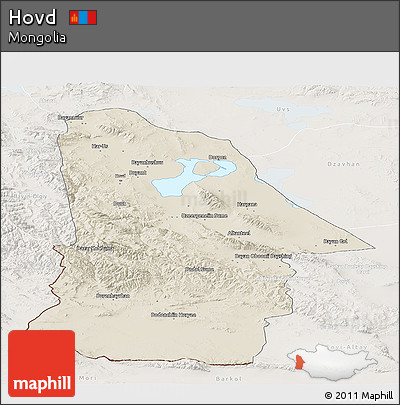 Shaded Relief Panoramic Map of Hovd, lighten