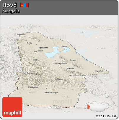 Shaded Relief Panoramic Map of Hovd, lighten
