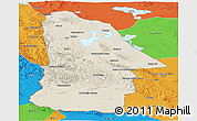 Shaded Relief Panoramic Map of Hovd, political outside