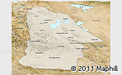 Shaded Relief Panoramic Map of Hovd, satellite outside