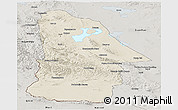 Shaded Relief Panoramic Map of Hovd, semi-desaturated