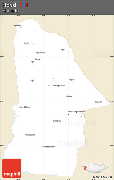 Classic Style Simple Map of Hovd, single color outside