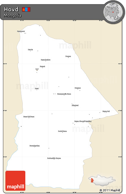 Classic Style Simple Map of Hovd, single color outside