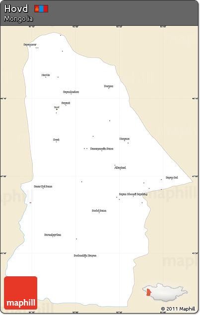 Classic Style Simple Map of Hovd, single color outside