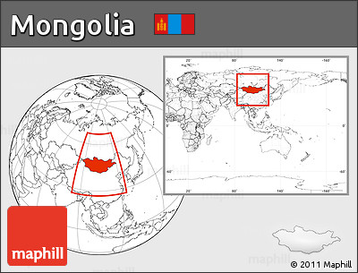 Blank Location Map of Mongolia, within the entire continent