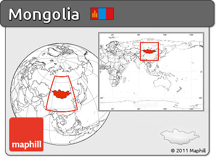 Blank Location Map of Mongolia, within the entire continent