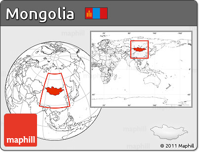 Blank Location Map of Mongolia, within the entire continent