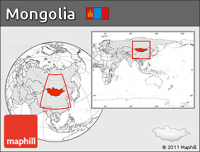 Blank Location Map of Mongolia, highlighted continent, within the entire continent