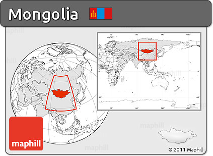 Blank Location Map of Mongolia, highlighted continent, within the entire continent