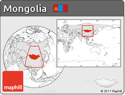 Blank Location Map of Mongolia, highlighted continent, within the entire continent