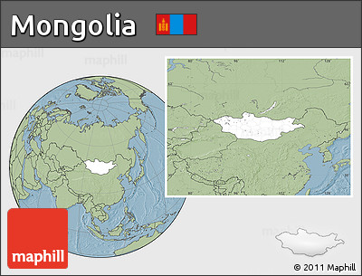 Blank Location Map of Mongolia, savanna style outside, hill shading outside