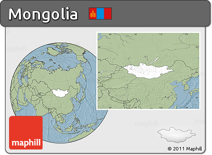 Blank Location Map of Mongolia, savanna style outside, hill shading outside