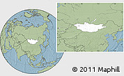 Blank Location Map of Mongolia, savanna style outside, hill shading outside