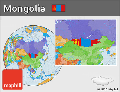 Flag Location Map of Mongolia, political outside