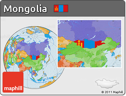 Flag Location Map of Mongolia, political outside