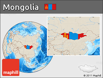 Flag Location Map of Mongolia, shaded relief outside