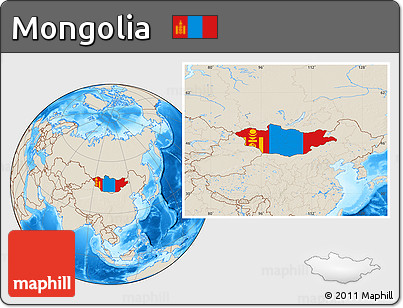 Flag Location Map of Mongolia, shaded relief outside