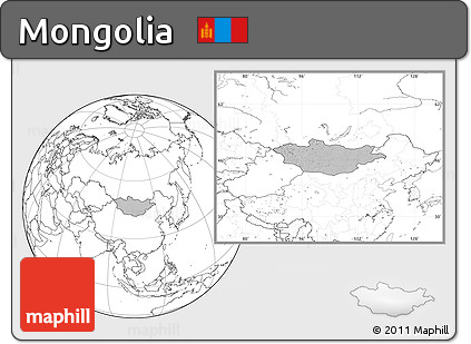 Gray Location Map of Mongolia, blank outside, hill shading inside