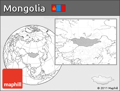 Gray Location Map of Mongolia, blank outside, hill shading inside