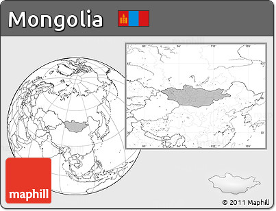 Gray Location Map of Mongolia, blank outside, hill shading inside