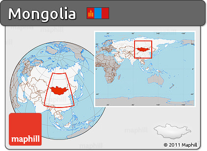 Gray Location Map of Mongolia, highlighted continent, within the entire continent