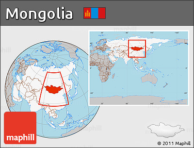 Gray Location Map of Mongolia, highlighted continent, within the entire continent
