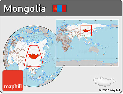 Gray Location Map of Mongolia, highlighted continent, within the entire continent