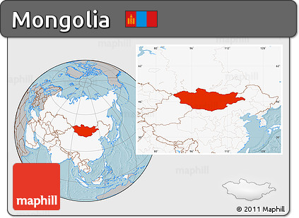 Gray Location Map of Mongolia, highlighted continent, hill shading