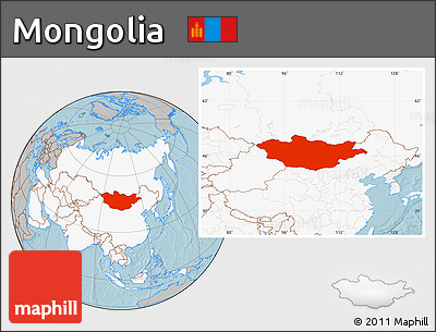 Gray Location Map of Mongolia, highlighted continent, hill shading