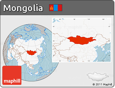 Gray Location Map of Mongolia, highlighted continent, hill shading