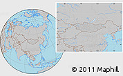 Gray Location Map of Mongolia, hill shading inside