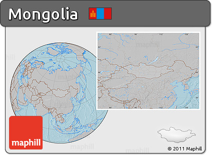 Gray Location Map of Mongolia, hill shading outside