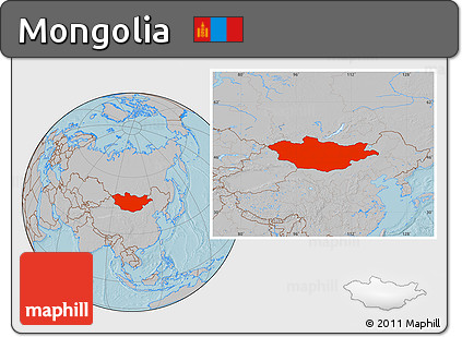 Gray Location Map of Mongolia, hill shading