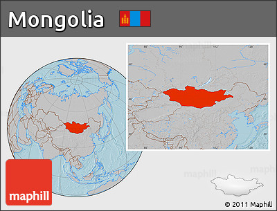 Gray Location Map of Mongolia, hill shading