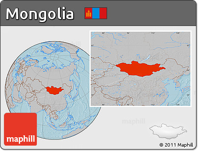 Gray Location Map of Mongolia, hill shading