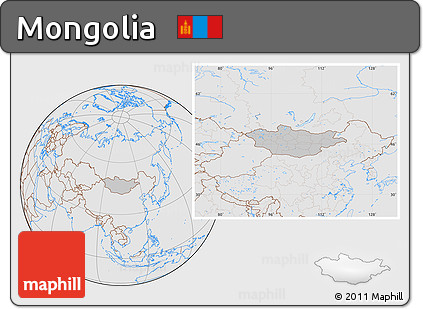 Gray Location Map of Mongolia, lighten, desaturated