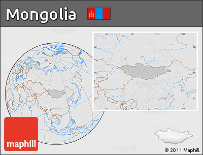 Gray Location Map of Mongolia, lighten, desaturated
