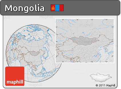 Gray Location Map of Mongolia, lighten, desaturated, hill shading