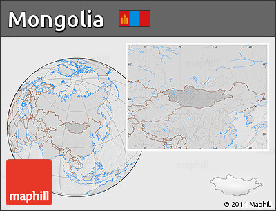 Gray Location Map of Mongolia, lighten, desaturated, hill shading