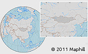 Gray Location Map of Mongolia, lighten, desaturated, land only, hill shading