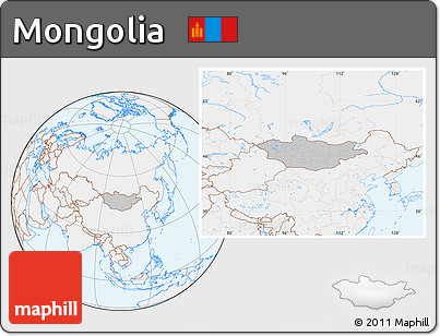 Gray Location Map of Mongolia, lighten