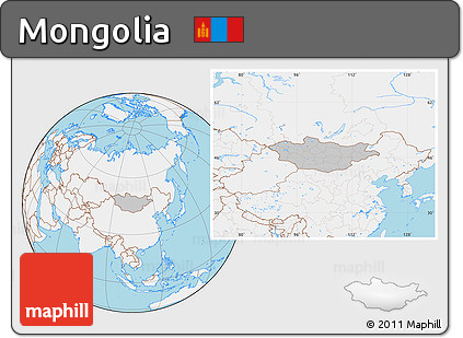 Gray Location Map of Mongolia, lighten, land only