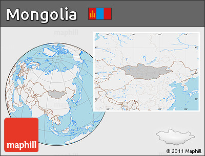 Gray Location Map of Mongolia, lighten, land only